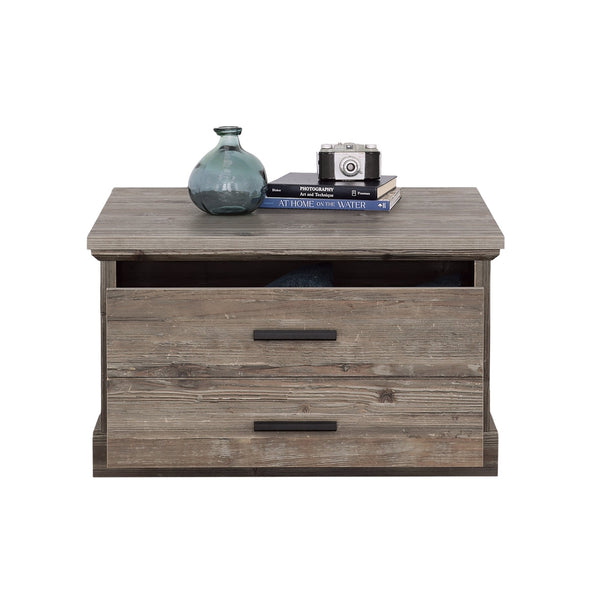 English Elm Coffee Table with Spacious Drawer and Open Shelf, Engineered Wood, Rustic-Modern Farmhouse Charm, Sturdy Design Pine Wood B356P354435