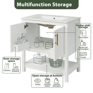 English Elm 30-Inch White Bathroom Vanity With Ceramic Sink - Stylish Storage Solution For Small Spaces! WF325888AAK
