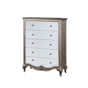 English Elm Esteban Antique Champagne Finish Chest with Mirrored Drawers, Felt-Lined Top, Crystal Knobs and Cabriole Legs B2726P257376