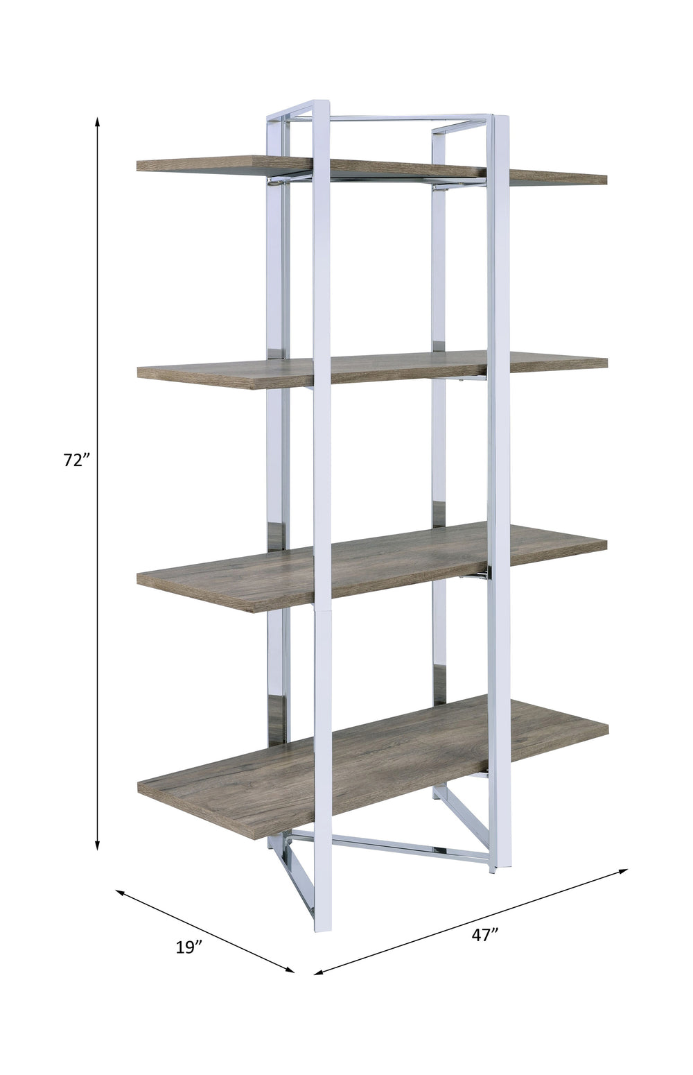 English Elm Libby Modern Chrome & Oak Etagere Bookshelf with 4 Open Wooden Shelves, Freestanding Storage Solution B2726P285841
