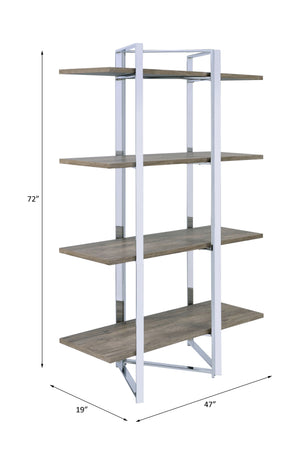 English Elm Libby Modern Chrome & Oak Etagere Bookshelf with 4 Open Wooden Shelves, Freestanding Storage Solution B2726P285841