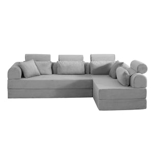 English Elm L Shaped Corduroy Sectional Sofa Converts to Sleeper Bed Space Saving Modular Couch Light Gray W5532S00003