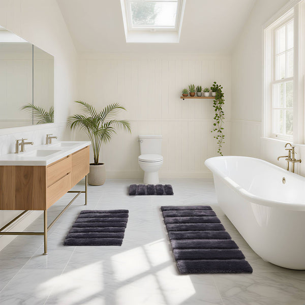 JLA Home Madison Park - Rug Madison Park Tufted Pearl Channel Bath Accent Rug — Soft Macro-Polyester High-Low Stripe, Machine Washable, Fade Resistant Grey MP72-5107
