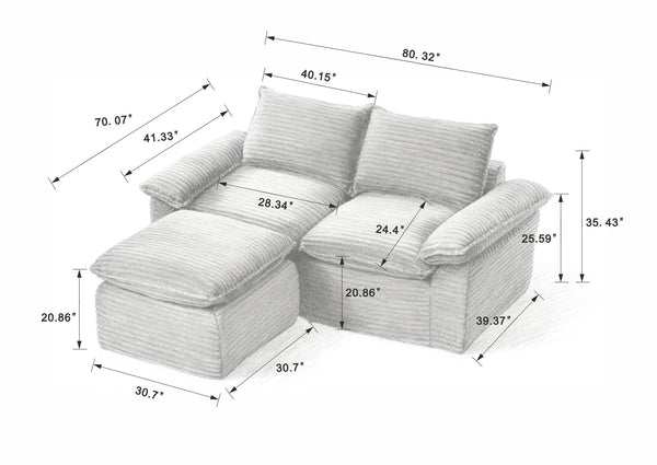 English Elm Modern Corduroy Cloud Sofa - Cozy Modular Seating For Stylish Living Rooms, Apartments & Offices W3396S00031