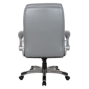 OSP Home Furnishings Executive Tufted Bonded Leather Office Chair with Lumbar Support and Flip up Arms Grey ECH75137-EC2