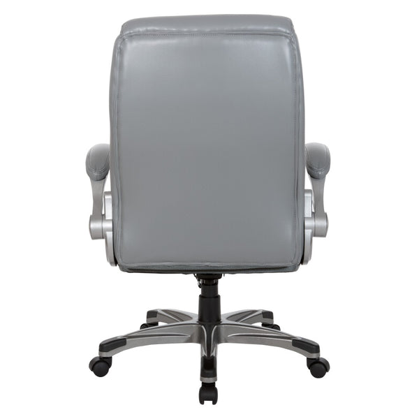 OSP Home Furnishings Executive Tufted Bonded Leather Office Chair with Lumbar Support and Flip up Arms Grey ECH75137-EC2
