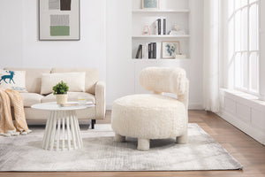 English Elm 063-Fur Plush Armless Accent Chair with 13" Thick Cushion, Curved Wingback & Solid Wood Legs for Cozy Reading Nooks White W527P308809