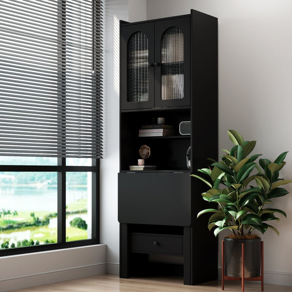 English Elm Fold-Out Convertible Writing Table Desk Cabinet with Shelf & Drawer, Space-Saving Fold-Up Workstation for Home Office W331P359717