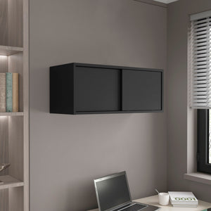 English Elm Wall Engineered Wood Cabinet with Single Door and Two Shelves for Kitchen Storage, Modern Durable Design Black 33.86 L x 14.17 W x 3.54 H B097P250893