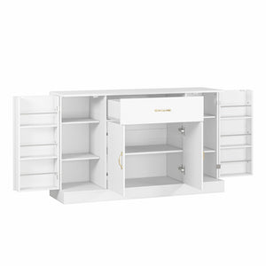 English Elm Sideboard Buffet Cabinet White Finish 4 Door 1 Drawer Modern Kitchen Dining Storage W409S00019