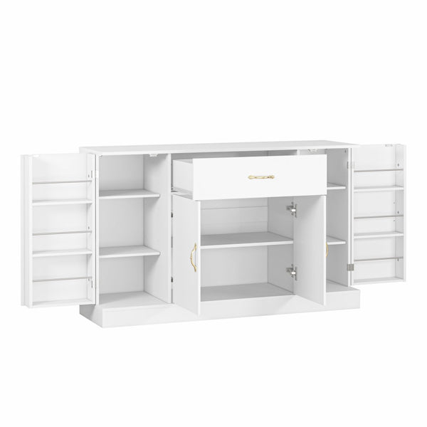 English Elm Sideboard Buffet Cabinet White Finish 4 Door 1 Drawer Modern Kitchen Dining Storage W409S00019