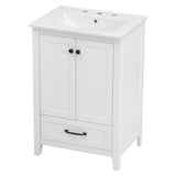 English Elm 24" Bathroom Vanity With Sink, Bathroom Vanity Cabinet With One Drawer and Doors, Solid Wood and Mdf, White