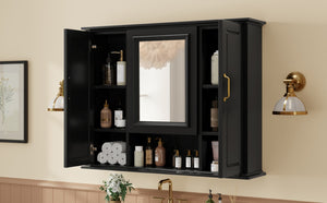 English Elm 36" Freestanding Single Sink Bathroom Vanity Rubberwood Cabinet with Matching Mirror Black N725S314034B