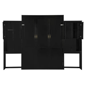 English Elm Queen Size Murphy Bed With Integrated Desk, Flip-Up Vanity & Storage Cabinets In Espresso Finish N820S10057P-GIGA