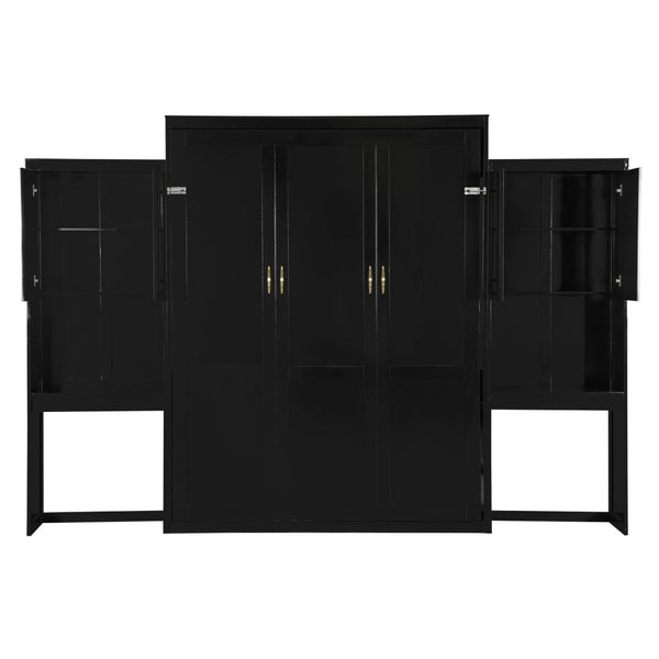 English Elm Queen Wall Bed with Integrated Desk Vanity and Cabinet Storage for Studio Rooms Espresso N820S10057P-1