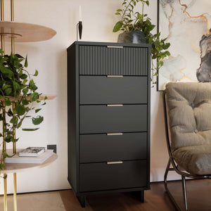 English Elm Granville 24" Charcoal Gray 5-Drawer Chest With Gold Handles & Organizer For Stylish Storage Solutions B365S00072