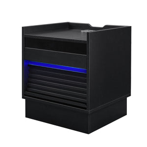 English Elm Christopher Knight Home® - Mid Mid Century Modern Nightstand with USB Charging Station, LED App-Control Lights, 2 Drawers, Sleek Design Black 22.24 L x 18.7 W x 7.09 H N761P255453B