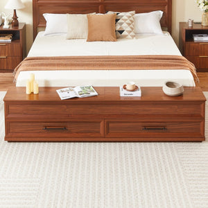 English Elm Queen Storage Bed with Geometric 3d Headboard Four Drawers and Walnut Finish W1820S00056
