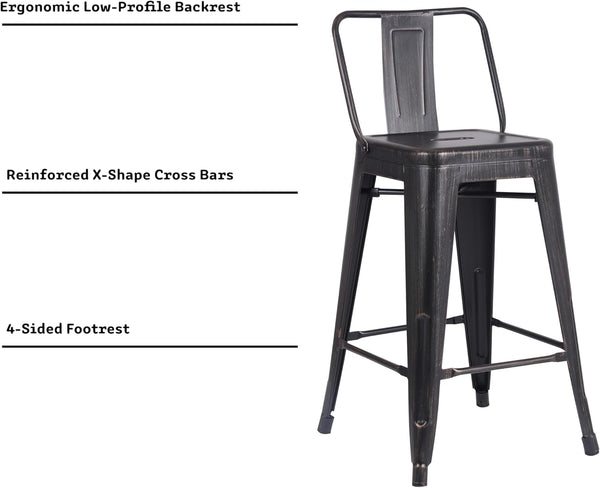English Elm 24" Sanded Matte Black Industrial Metal Barstools Set of 4 with Bucket Back, 24" Seat, Lightweight Durable Design B347P349309