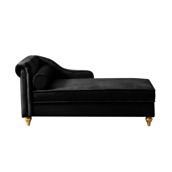 English Elm Modern Black Velvet Storage Chaise Lounge with Gold Legs for Bedroom Living Room W1097P385771