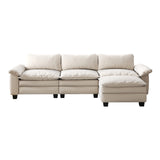 English Elm Living Room Furniture Luxury Sectional Sofa Couch With Ottoman Soft Velvet Upholstered Sofa Beige