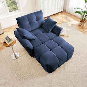 English Elm Ergonomic Chenille Single Seater Sofa with Ottoman, High-Resilience Cushions, Modern Lounge Chair for Living Room and Office Comfortably Stylish Blue W714S01144