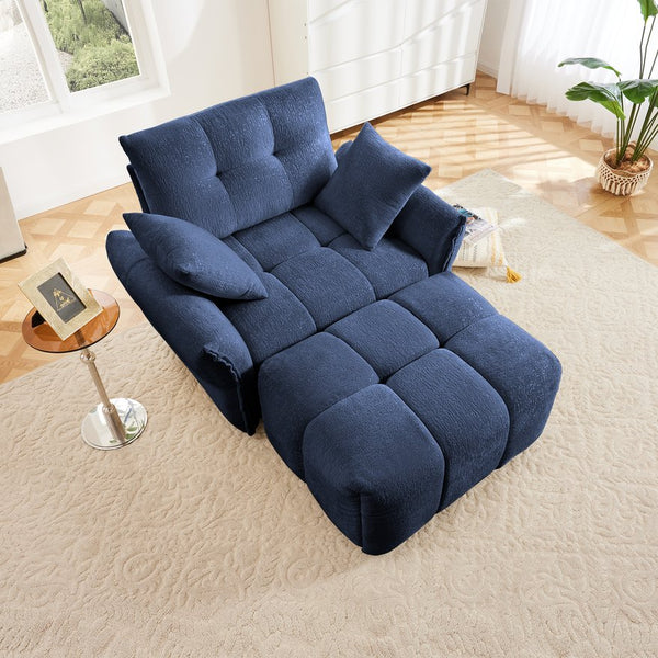 English Elm Ergonomic Chenille Single Seater Sofa with Ottoman, High-Resilience Cushions, Modern Lounge Chair for Living Room and Office Comfortably Stylish Blue W714S01144
