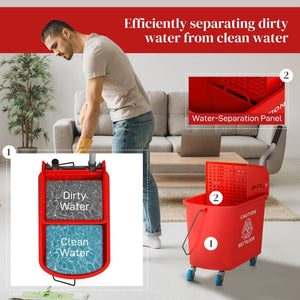 English Elm Homcom Rolling Mop Bucket 21 Quart with Wringer and Dual Chamber Water Separation W2225P217084