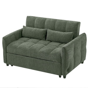 English Elm 52.8" Loveseat Sofa Pull-Out Bed with Adjustable Backrest, Tufted Chenille, 3 USB Ports & Pillows Green N719S001710F