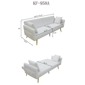 English Elm Modern Teddy Upholstered Loveseat Sofa Bed with Side Pocket, Adjustable Back & Gold Legs, Dark Blue W1117P303450