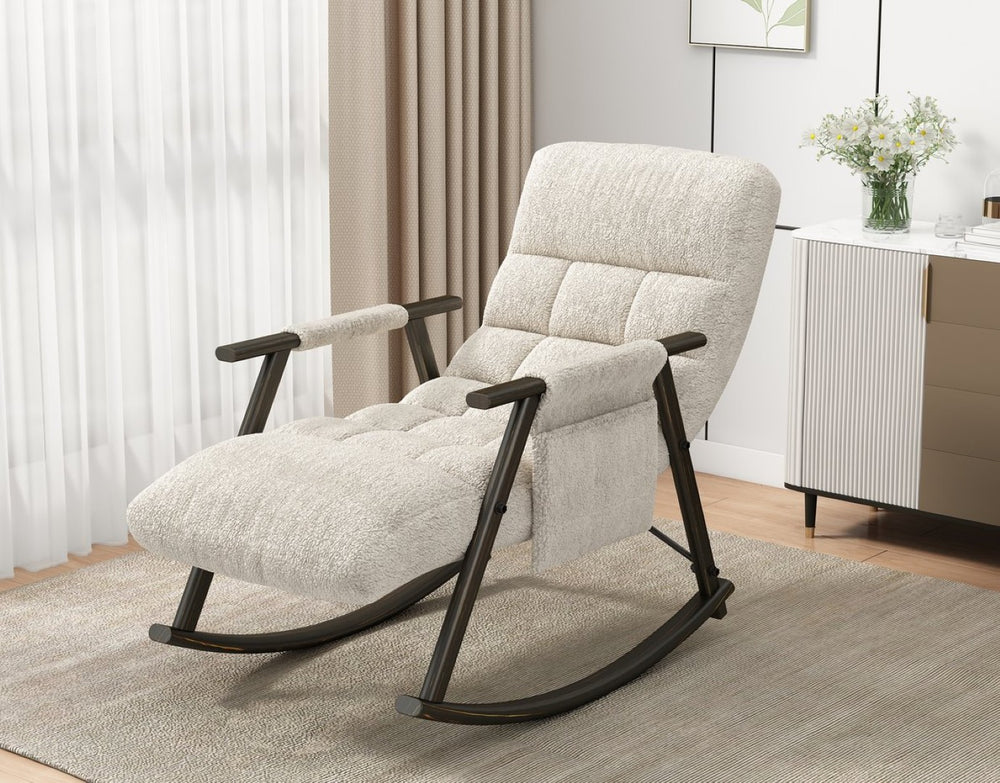 English Elm 42"l Folding Rocking Chair Iron Frame Cushioned High Back Adjustable Footrest Lounge White W1669P163320