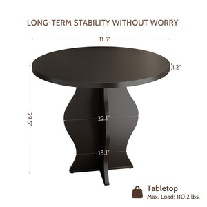 English Elm 31.5 Inch Round Farmhouse Dining Table Wave Pedestal Veneer Top Seats Two Black T5618P448233