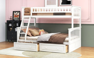 English Elm Twin Convertible Bunk Bed with Built-In Rolling Drawers and Solid Pine/MDF Frame, Space-Saving Durable Design White N7090004020K