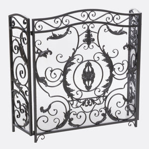 English Elm Waterbury Wrought Iron Fireplace Screen with Ornate Scrollwork and Camelback Silhouette 55341.00SIL