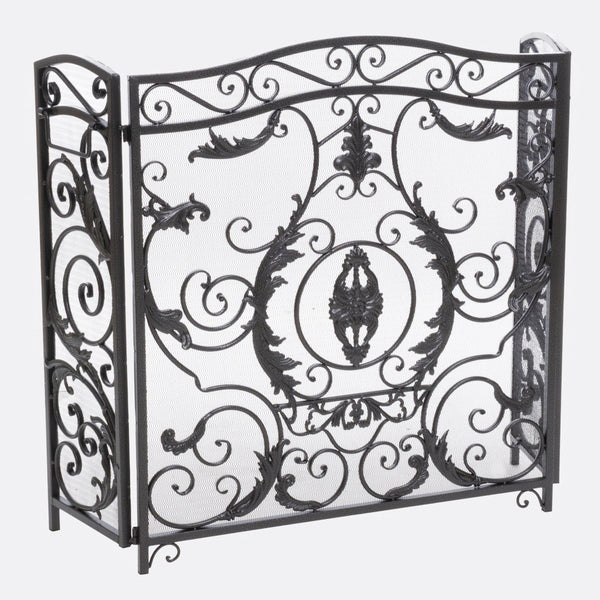 English Elm Waterbury Wrought Iron Fireplace Screen with Ornate Scrollwork and Camelback Silhouette 55341.00SIL