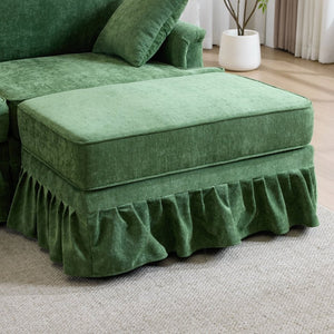 English Elm 103.15'' Chenille L-shaped Sectional Sofa with Detachable Pleated Skirt and Ottoman Green W3612S00046