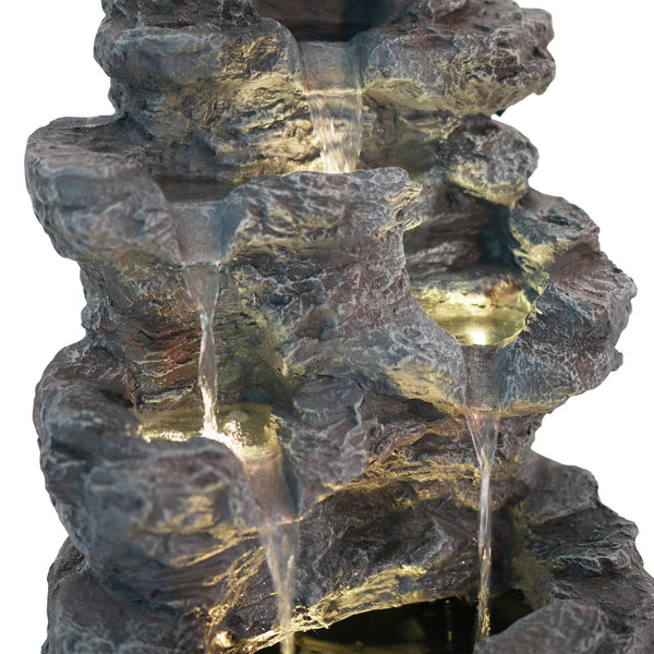English Elm Christopher Knight Home® - 5-Tiered Concrete Fountain Slim Column with LED Lighting, Weather-Resistant Modern Garden Accent, Space-Saving 디자인 N765P324556G