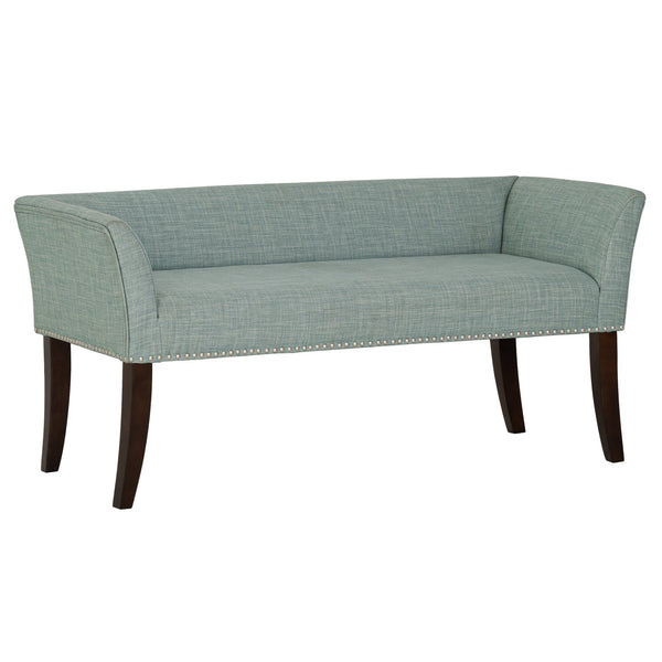 JLA Home Madison Park - 49.5" Welburn Upholstered Bench with Low Back, Nailhead Trim & Wood Legs for Entryway Seating Light Blue MP105-1270