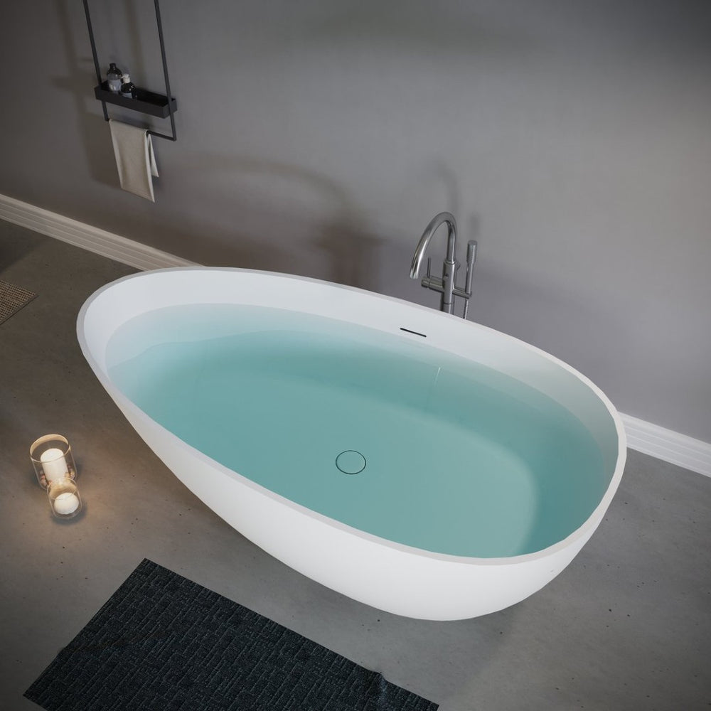 English Elm 60" Acrylic Oval Freestanding Soaking Tub with Glossy Finish and Pop-up Drain Matte White T5287P418026
