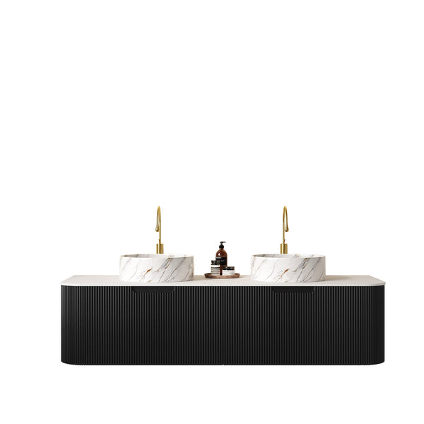 English Elm Dina 60" Wall-Mounted Bathroom Vanity With Dual Ceramic Basins, Storage Drawers & Sleek Design W2615S00506