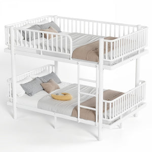 English Elm Twin Over Metal Bunk Bed with Led Lights Usb Ports Drawers and Sofa Conversion Light White W5305S00071