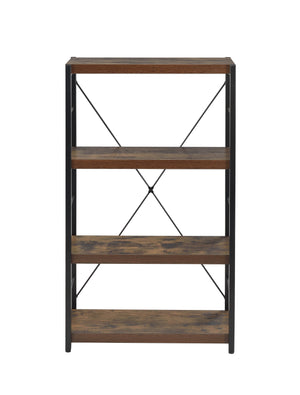 English Elm Weathered Oak modern 3-tier bookshelf with black metal legs, 4 fixed shelves, sturdy paper veneer display (43.5"H x 24.5"W x 11.5"D) B062P184586