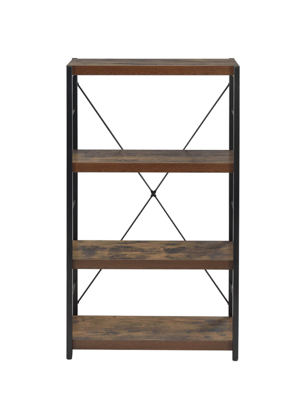 English Elm Weathered Oak modern 3-tier bookshelf with black metal legs, 4 fixed shelves, sturdy paper veneer display (43.5"H x 24.5"W x 11.5"D) B062P184586