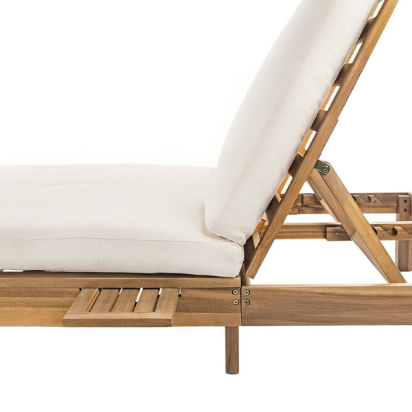 English Elm Trexm Acacia Wood Double Chaise Lounge Outdoor with Folding Trays and Foam Cushions TM000015AAD