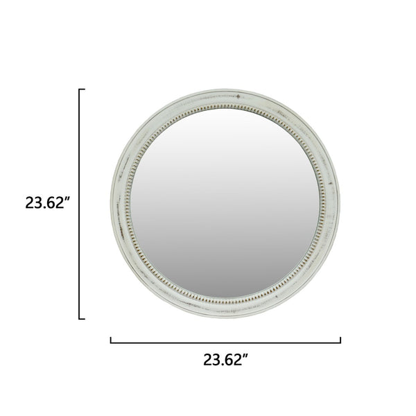 English Elm Round Distressed White Wood Beaded Wall Mirror – Vintage Farmhouse Accent For Brightening Spaces W2295P388974-GIGA