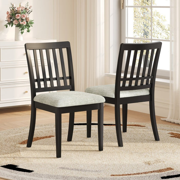 English Elm 2-piece Scandinavian Rubberwood Dining Chair Set with Curved Backrest and Padded Fabric Seat Black N752P405934B