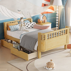 English Elm Twin Kids Platform Bed Teddy Fabric Upholstered with Bunny Cushions and Safety Rails W2593P395956