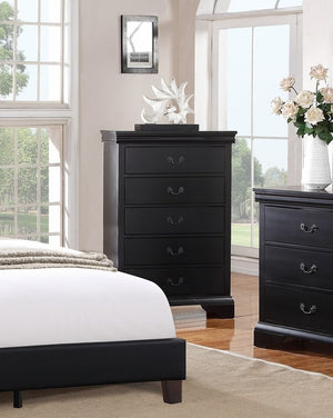 English Elm Elegant Black Chest of Drawers 5-Drawer Tall Storage 32x15x47" Plywood Bedroom Organizer, Sleek B011P238911