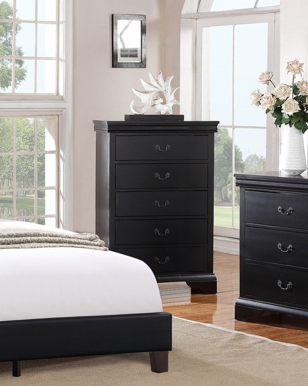 English Elm Elegant Black Chest of Drawers 5-Drawer Tall Storage 32x15x47" Plywood Bedroom Organizer, Sleek B011P238911