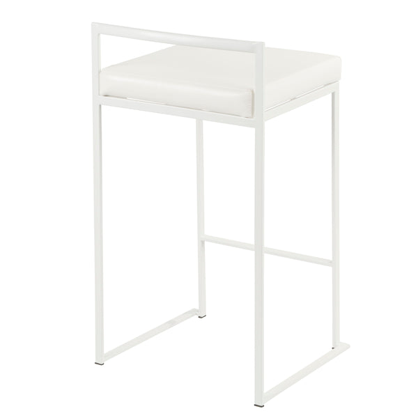 English Elm Fuji Stackable Counter Stool Set of 2 with Padded Faux Leather Seats, Contemporary Comfortable Design White B202P222388